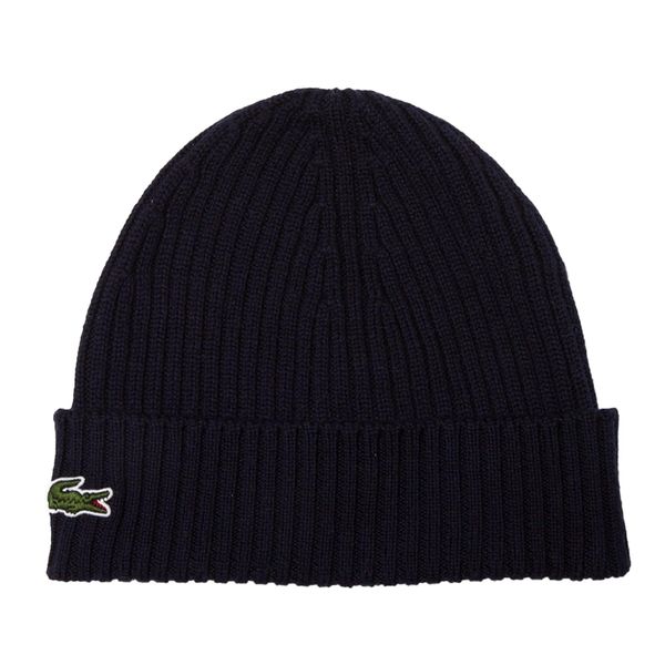 Czapka zimowa wełniana Lacoste Ribbed Wool Beanie Granatowa - RB0001-166. Niebieskie czapki męskie Lacoste, z wełny. Za 274.85 zł.