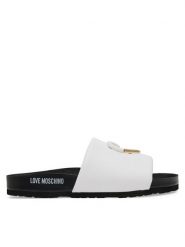 LOVE MOSCHINO Klapki JA28283G1MIE0100 Biały. Białe klapki damskie Love Moschino, bez wzorów, ze skóry, bez obcasa. Za 669.99 zł.