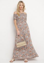 Granatowo-Pomarańczowa Sukienka Hiszpanka Długa z Bawełny w Kwiatowy Print Mrosa. Niebieskie sukienki damskie Born2be, na imprezę, na lato, l, bez wzorów, z bawełny, boho, bez kołnierzyka, bez ramiączek, maxi, kopertowe. W wyprzedaży za 51.99 zł.