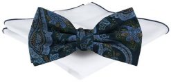 Mucha Męska z Poszetką - Chattier - Odcienie Granatu, Orientalny Wzór. Niebieskie krawaty i muchy męskie Chattier, bez wzorów, eleganckie. Za 65.00 zł.
