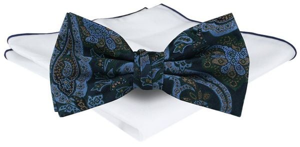 Mucha Męska z Poszetką - Chattier - Odcienie Granatu, Orientalny Wzór. Niebieskie krawaty i muchy męskie Chattier, bez wzorów, eleganckie. Za 65.00 zł.