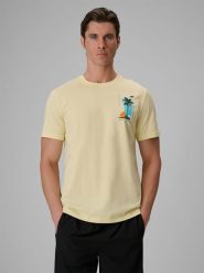 4F T-shirt regular z nadrukiem męski - żółty L. Żółte t-shirty męskie 4f, l, bez wzorów, z bawełny, bez kołnierzyka. Za 69.99 zł.