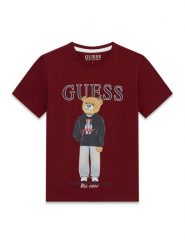 Guess T-Shirt L6YI19 K3750 Bordowy Regular Fit. Czerwone t-shirty chłopięce Guess, z aplikacjami, z bawełny, bez ramiączek. Za 94.99 zł.