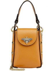 ORE10 Skórzana torebka "Ator" w kolorze jasnobrązowym na telefon - 14 x 20 x 7 cm rozmiar: onesize. Brązowe torebki klasyczne damskie ORE10, z aplikacjami, z materiału, bez dodatków. Za 173.99 zł.