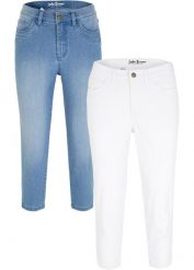 Dżinsy Slim Fit, mid waist, dł. za kolano (2 pary). Niebieskie jeansy damskie bonprix. Za 169.99 zł.