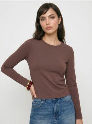 Bawełniana koszulka slim fit z długim rękawem - brązowy. Brązowe topy sportowe damskie Sinsay, l, bez wzorów, z bawełny, bez ramiączek. Za 19.99 zł.