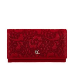 Duży czerwony portfel damski Canaletto ze skóry z tłoczeniem i RFID – styl i bezpieczeństwo PD1602s92t11 RFID. Czerwone portfele damskie bez wzorów, ze skóry. Za 180.00 zł.