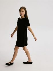 Welurowa sukienka - czarny. Czarne sukienki dziewczęce Reserved, bez wzorów, z tkaniny, bez ramiączek. Za 89.99 zł.