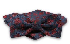 Granatowo-Czerwona Mucha Męska -ALTIES- z Taką Samą Poszetką, Wzór Paisley, Łezki. Czerwone krawaty i muchy męskie Alties, bez wzorów, eleganckie. Za 54.00 zł.