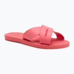 Klapki damskie Havaianas Aqua. Czerwone klapki damskie Havaianas, bez wzorów, z materiału, bez obcasa. Za 83.99 zł.