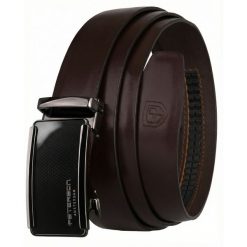 Elegancki, skórzany pasek męski w ciemnobrązowym kolorze z automatyczną klamrą Peterson PTN A009-D.BROWN. Brązowe paski męskie Peterson, bez wzorów, ze skóry, eleganckie. Za 99.99 zł.