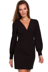 Elegancka sukienka mini z głębokim dekoltem V czarna. Czarne sukienki damskie Sukienki.shop, l, bez wzorów, eleganckie, bez kołnierzyka, bez ramiączek, mini, dopasowane. Za 249.00 zł.