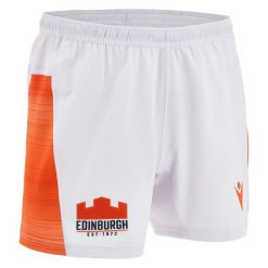 Spodenki Zewnętrzne Edynburg Rugby 2024/25. Białe szorty męskie Macron, bez kołnierzyka. Za 235.00 zł.