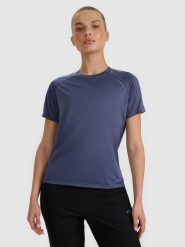 4F Koszulka do biegania regular szybkoschnąca damska - granatowa L. Niebieskie bluzki sportowe damskie 4f, l, bez wzorów, z materiału, bez ramiączek. Za 119.99 zł.