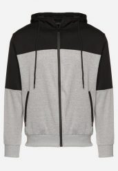 Szara Bluza Zasuwana z Kapturem i Kieszeniami na Suwaki Sunaya. Szare bluzy z kapturem męskie Born2be, m, z jeansu. Za 39.99 zł.