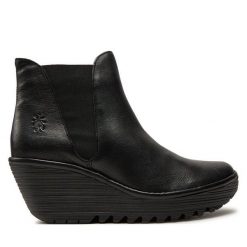 Botki Fly London. Czarne botki damskie Fly London, bez obcasa, na koturnie, bez zapięcia. Za 549.99 zł.