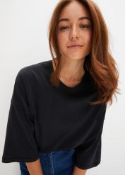Koszulka oversize z elastycznej mieszanki bawełny organicznej. Białe bluzki damskie bonprix, bez wzorów, z bawełny, bez kołnierzyka. Za 39.99 zł.
