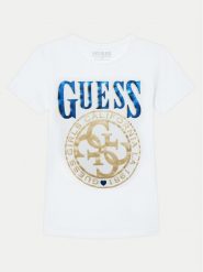 Guess T-Shirt J5RI20 K6YW4 Biały Regular Fit. Białe koszulki dziewczęce Guess, z aplikacjami, z bawełny, bez ramiączek. Za 49.99 zł.