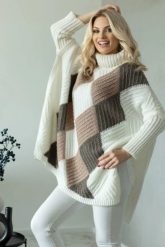 Kolorowy sweter oversize z golfem wzór w romby kremowy. Białe golfy damskie PeeKaBoo, uniwersalny, bez wzorów, z dzianiny, bez ramiączek. Za 329.00 zł.