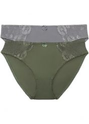 Figi (2 pary). Zielone figi damskie bonprix, z aplikacjami, z koronki. Za 64.99 zł.