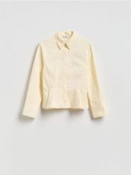 Koszula z zakładkami - jasnożółty. Żółte koszule damskie Reserved, l, bez wzorów, z bawełny, bez kołnierzyka, bez ramiączek. Za 159.99 zł.