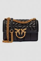 PINKO Czarna torebka Love One Mini DC. Czarne torebki klasyczne damskie Pinko, bez wzorów, ze skóry, bez dodatków. W wyprzedaży za 1,099.99 zł.
