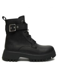 Timberland Botki Mid Lace Boot TB0A6FBWW021 Czarny. Czarne botki damskie Timberland, ze skóry, bez obcasa, na płaskiej podeszwie, bez zapięcia. Za 499.99 zł.