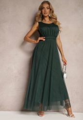 Zielona Koktajlowa Sukienka z Tiulowym Dołem Bez Rękawów Elastar. Zielone sukienki damskie Renee, na wesele, m, bez wzorów, z tiulu, eleganckie, bez kołnierzyka, bez ramiączek, maxi. W wyprzedaży za 69.99 zł.