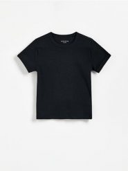 Gładki t-shirt - czarny. Czarne koszulki dziewczęce Reserved, bez wzorów, z bawełny, bez ramiączek. Za 27.99 zł.