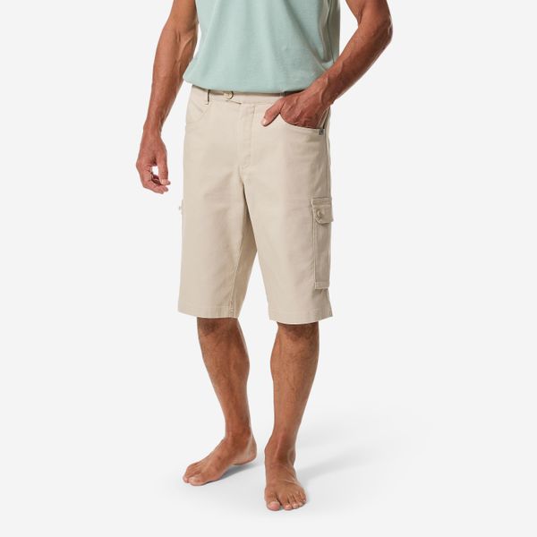 Szorty żeglarskie męskie Decathlon Sailing 100 cargo. Brązowe szorty męskie TRIBORD, z bawełny, bez kołnierzyka. Za 119.99 zł.