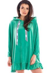 Przedłużona Bluza Welurowa z Falbanką - Zielona. Zielone bluzy bez kaptura damskie Awama, uniwersalny, z elastanu. Za 269.90 zł.