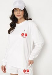 Biała Bawełniana Bluza z Nadrukiem z Wiśniami Lilzeki. Białe bluzy bez kaptura damskie Born2be, l, z bawełny. Za 119.99 zł.
