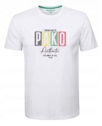 T-Shirt (Koszulka) Męska - Pako Jeans - Biała z Printem (Nadrukiem). Białe t-shirty męskie Pako Jeans, l, bez wzorów, z bawełny, bez kołnierzyka. Za 69.00 zł.