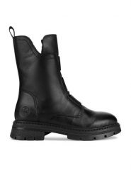 Rieker Botki Z9852-00 Czarny. Czarne botki damskie Rieker, ze skóry, bez obcasa, na płaskiej podeszwie, bez zapięcia. Za 449.99 zł.
