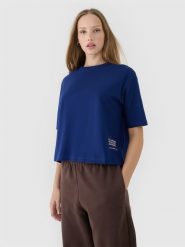 4F T-shirt oversize z nadrukiem damski - granatowy S. Niebieskie t-shirty damskie 4f, s, bez wzorów, z bawełny, bez kołnierzyka. W wyprzedaży za 39.99 zł.