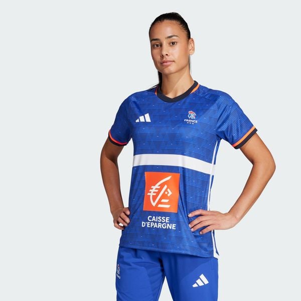 Koszulka France Handball Replica. Niebieskie bluzki damskie Adidas, bez wzorów, z materiału, bez kołnierzyka. Za 399.00 zł.