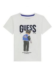 Guess T-Shirt N6RI05 K8HM4 Biały Regular Fit. Białe t-shirty chłopięce Guess, z aplikacjami, z bawełny, bez ramiączek. Za 99.99 zł.