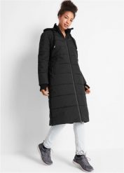 Płaszcz pikowany funkcjonalny, outdoorowy, z materiału odpychającego wodę. Czarne płaszcze damskie bonprix, bez wzorów. Za 379.99 zł.