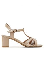 Caprice Sandały 9-28308-42 Beżowy. Brązowe sandały damskie Caprice, bez wzorów, ze skóry, bez obcasa, na słupku. Za 231.99 zł.