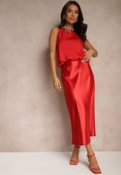 Czerwona Spódnica Satynowa High Waist Pillizze. Czerwone spódniczki damskie Renee, l, bez wzorów, z satyny, eleganckie, z podwyższonym stanem, maxi. Za 74.99 zł.