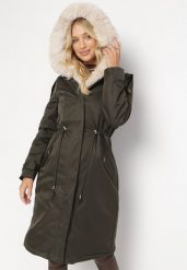 Ciemnozielona Nylonowa Kurtka Parka Płaszcz Ozdobiona Futerkiem Faelana. Zielone kurtki damskie Born2be, l, bez wzorów, z futra. Za 349.99 zł.