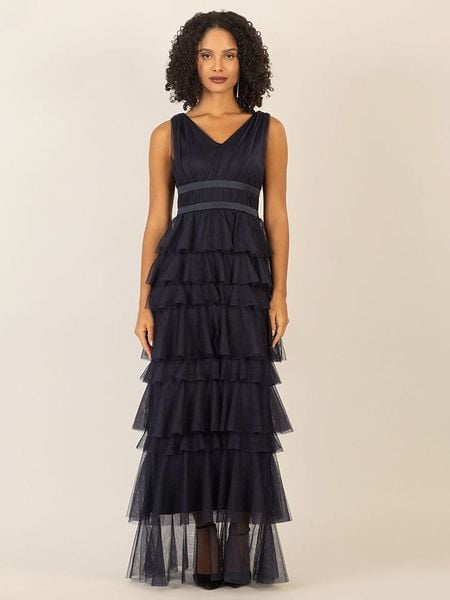 APART Sukienka w kolorze granatowym rozmiar: 38. Niebieskie sukienki damskie Apart, bez wzorów, z tiulu, bez kołnierzyka, bez ramiączek, maxi. Za 348.90 zł.