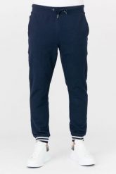GUESS Granatowe męskie spodnie dresowe, Rozmiar XL. Niebieskie spodnie dresowe męskie Guess, z aplikacjami, z dresówki. W wyprzedaży za 199.99 zł.