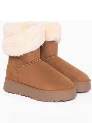 ISLAND BOOT Botki zimowe "Arine" w kolorze jasnobrązowym rozmiar: 38. Brązowe botki damskie Island Boot, na zimę, z materiału, bez obcasa, na platformie, bez zapięcia. Za 165.99 zł.