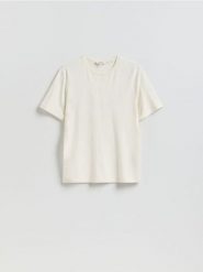 T-shirt regular z włóknem bambusowym - złamana biel. T-shirty męskie Reserved, l, bez wzorów, z dzianiny, bez kołnierzyka. Za 89.99 zł.