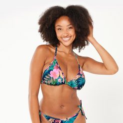 Góra kostiumu kąpielowego surfingowego damska Olaian Mae Borabora. Niebieskie bikini damskie OLAIAN, bez wzorów. Za 39.99 zł.