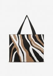 Brązowa Torebka Shopper z Suwakiem w Abstrakcyjny Print Salidrea. Brązowe shopper bag damskie Born2be, bez wzorów, bez dodatków. Za 74.99 zł.
