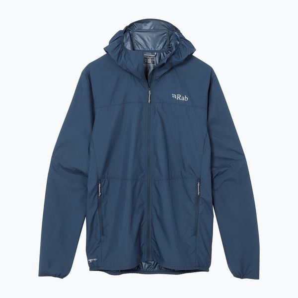 Kurtka przeciwiatrowa męska Rab Windgather Hoody. Niebieskie kurtki męskie RAB, m, bez wzorów, bez kaptura. Za 277.80 zł.