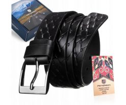 Pasek skórzany PETERSON [DH] PTN PRS-04-G czarny. Czarne paski męskie Peterson, z aplikacjami, z jeansu, eleganckie. Za 59.99 zł.