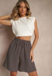 Ciemnoszare Szorty z Bawełną High Waist Ozdobione Sznurkiem Talanisse. Szare szorty damskie Renee, z aplikacjami, z bawełny, eleganckie, z podwyższonym stanem. Za 39.99 zł.